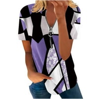 Amlbb Žene Ljetni vrhovi Štampanje kratkih rukava V-izrez casual bluza na vrhu Casual Loose Basic majica