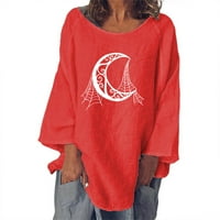 Ženska slatka Halloween kostim Ghost bundeve cvjetne košulje Halloween Moon Print Tops Pamuk posteljina majica crvena xxxl