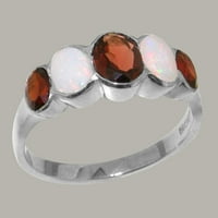 Britanci izrađeni sterling čvrsti srebrni prsten sa prirodnim granskim prstenom Garnet & Opal Womens