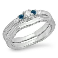DazzlingRock kolekcija 0. Carat 10k Blue & White Diamond Stone Angažman prsten set CT, bijelo zlato,