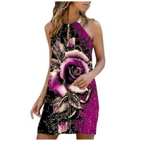 Ženska haljina bez rukava mini modna ljetna cvjetna haljina za izrez Vruća ružičasta xl