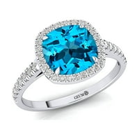 Personalizirani prsten, čvrsti zlatni halo prsten, angažman London Blue Topaz dijamantni prsten, poklon