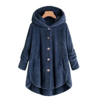 Fuzzy Fleece jakna Ženska kopča Redovna udobnost plus veličina Dugme Plišani vrhovi kapuljač sa kapuljačom od vunene kaput zimska jakna
