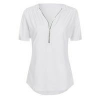 PXIAKGY T majice za žene Ženske ležerne vrhove Košulja Dame V izrez patentni majica Bluza Bluza Tee Top Womens T majice Bijela + 4xL