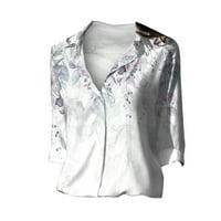 Bluze za žene cvjetni print gumb dolje majice Roll up ruffe na vrhu plugovni pluženi radni bluze ženske vrhove