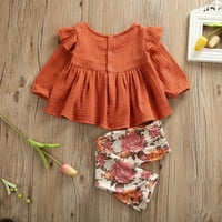 TODDLER Baby Girl Outfits Lanen Ruffle majica s dugim rukavima Top cvjetne hlače jeseni zimsku odjeću