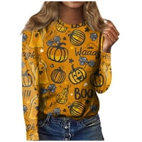 HHEI_K majice s dugim rukavima za žene Ženska casual moda Print dugi rukav O-izrez revolf Udobni pulover