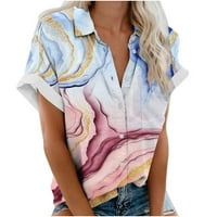 Žene ljetne vrhove Clearence casual rever bluza kratki rukav Ispis labavih majica vrhovi gumba Cardigan