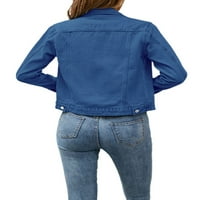Karuedoo Jean Jackets za žensku kaselu traper jakna dugačka dugmeta s dugim rukavima niz džep na prsima tamno plava l