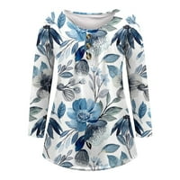 Ženske cvjetne majice Ležerne prilike Ležerne prilike, Casual Comfy Ters dugih rukava Fancy Pulover Henley Button Bluze Bluze Blue XXL