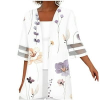 Ženska cvjetna štampana kardigan trendy meka udobna lagana ljetna havajska majica casual labavi moda Flowy prekrivači za damu rukav kimono otvorena prednja plaža Poklopac bijele m