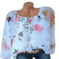 Shakub ženske plus veličine cvjetne šifonske majice čipke ubodne okrugle bluze s dugim rukavima Ležerne