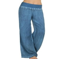 Grianlook Ženske traperice Jednostavne boje pantalone u raspoređenim modnim dnima široke noge dame labavo visokog struka dugačka baggy svijetla plava 5xl