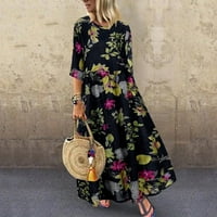Ženska casual rukava cvjetna tiskana Holiday Bohemian Loose Maxi haljina ženske haljine plave_ s
