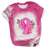 Majice za podizanje raka dojke za žene ružičaste vrpce kratkih rukava, okrugli vrat labav vježbanje ružičaste o