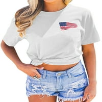 Sanviglor Women Ljeto vrhovi Crew Crt Majica Majica kratkih rukava Patriotic Tee Radna tunika Bluza Bijela 3xL