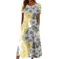 Ženske haljine kratki rukav Maxi Ležerne prilike ljeti ispisane okrugle dekolte dress Yellow XL
