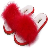 Krznene papuče za žene Ljeto jesen Fluffy Furry Mekani plišani otvoreni nožni tobovi stana cipele