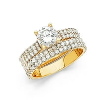 Jewels LU 14K Žuto zlato Kubični cirkonijski CZ Vjenčani opseg i angažman mladenkina prstena Dvije postavljene