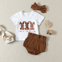 Rovga Toddler Djevojke Outfit Sets Easter Babys Odijelo crtani zečji vrhovi tiskane kratke hlače sa