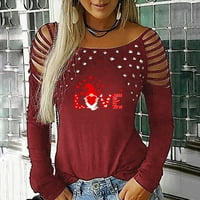 Ženski vrhovi seksi od ramena Valentinovo tiskani dugi rukav šuplji izleti O-izrez majica bluza hot6sl868120