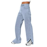 Camend Womens Jeans Ljeto plus veličine Traperice za žene Visoki struk rastezljivi čvrsti boja oprane pantalone sa prorezama za žene na klirensu