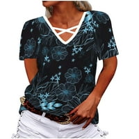 Ženski ljetni vrhovi V-izrez tine majice kratki rukav majica bluza Labavi vrhovi kratkih rukava V-izrez