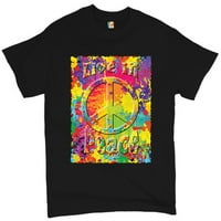 TEE Hunt uživo u miru Majica Trippy Neon Mirov simbol Hipie Kultura Muškarci, Crna, X-Veliki