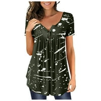 Ženski vrhovi kratki rukav casual bluza Grafički otisci Žene TEE Henley Loop Fit Summer Bluzes Green 3xl