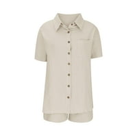 Ženski setovi Outfit Fashion Woman Causel Button Solid bluza Postavite majicu kratkih rukava Ljetni vrhovi Bež veličine xxxl