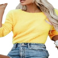 Niuer Women Slim Fit Solica Color Tunic Bluza Dame Lađa Jumper Fluffy Dneuge hawer dugi rukav modni džemper žuti m