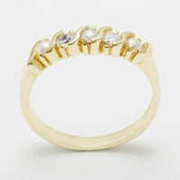 British napravio 10k žuto zlatni kultivirani Pearl & Diamond Womens Vječni prsten - Opcije veličine