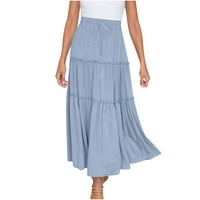 Ženska suknja maxi suknja boho puna boja elastična struka vunarking ruffles meko ljeto Linija Flowy