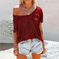 Ženski bluza Bluza Ženski plus kratki rukav plus veličina Grafički grafički printovi Majice Shart-ramene ljetne vrhove crvene s