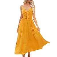 Qolati ženske ljetne špagete haljine haljine Ležerne prilike bez rukava V izrez za izrez Flowy Haljina Seksi High Split Beach Maxi haljina