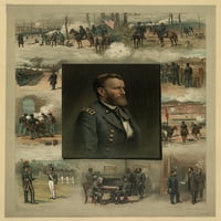 Rant iz West Pointa do Ulysses Grant, Poluprit portret, okrenut lijevo; okružen devet scena karijere