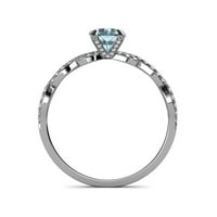 Aquamarine i dijamantski beskonačni zaručni prsten 1. CT TW u 14k bijelo zlato .Size 4.5