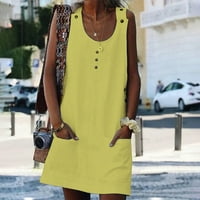 Ljetne haljine za žene scoop vrat iznad koljena casual haljina za sunčanje s čvrstom rukavima bez rukava žuta l