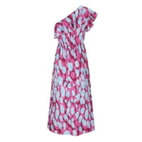 Jedno rame Maxi haljine za žene ruffle s kratkim rukavima Boho tisak za tiskanje duge haljine Flowy ljuljačka ljetna haljina