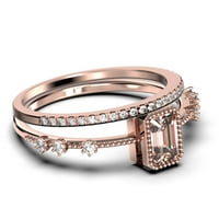 1. Carat smaragdni rez morgatit i dijamantni moissan zaručni prsten, tanak vjenčani prsten u srebru