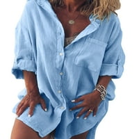 Paille dame bluza dugih rukava vrhova rever izrez majica slobodna kuća tunika plave s