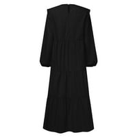 Gotyou haljine Ženski casual dugih rukava okrugli vrat Čvrsta boja haljina duga haljina black s