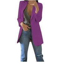 Žene dugih rukava Blazer modni poslovni casual pune boje otvorene prednje jakne vrhove Dressy Bluze s džepovima