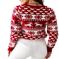 Eyicmarn božićne žene džemperi pulover vrhove dugih rukava pleteni džemper kardigan crveni