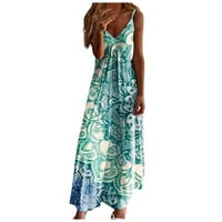 Haljine za žene Ležerne prilike tiskane gležnjeve Dužine bez rukava V-izrez Fit & Flare haljine plaže plave s