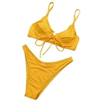 Cara Lady Women's Bikini Solid Color set kupaći kostim dva - kupaće komisije za žene uz plažu Žuta L