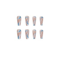 Ženske prešane nokte lažne linije plave bijele valovite kontrastne boje noktiju Art DIY manikir Alati pune pokrivene naljepnice za nokte