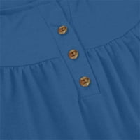 Ženske vrhove bluza Žene kratki rukav Ležerne prilike, pune boje Henley majice Plava 5xl
