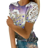 Ženski vrhovi odštampana bluza s kratkim rukavima, ležerne majice okrugla dekolte, ljetni multi-color m