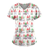 Pružanje Dimple Ladies Casual V-izrez plus Veličina Božićne tiskane majice Radna odjeća sa džepovima